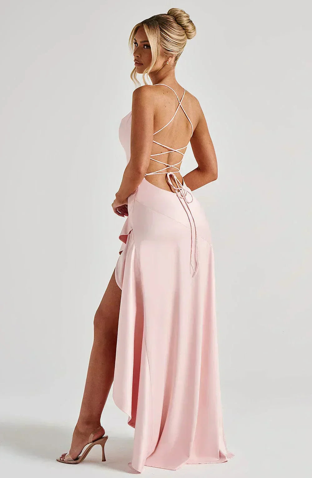 Prestige Satin Ruffle Maxi Dress