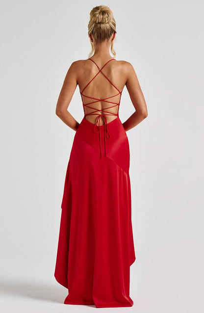 Prestige Satin Maxi Dress with Ruffles