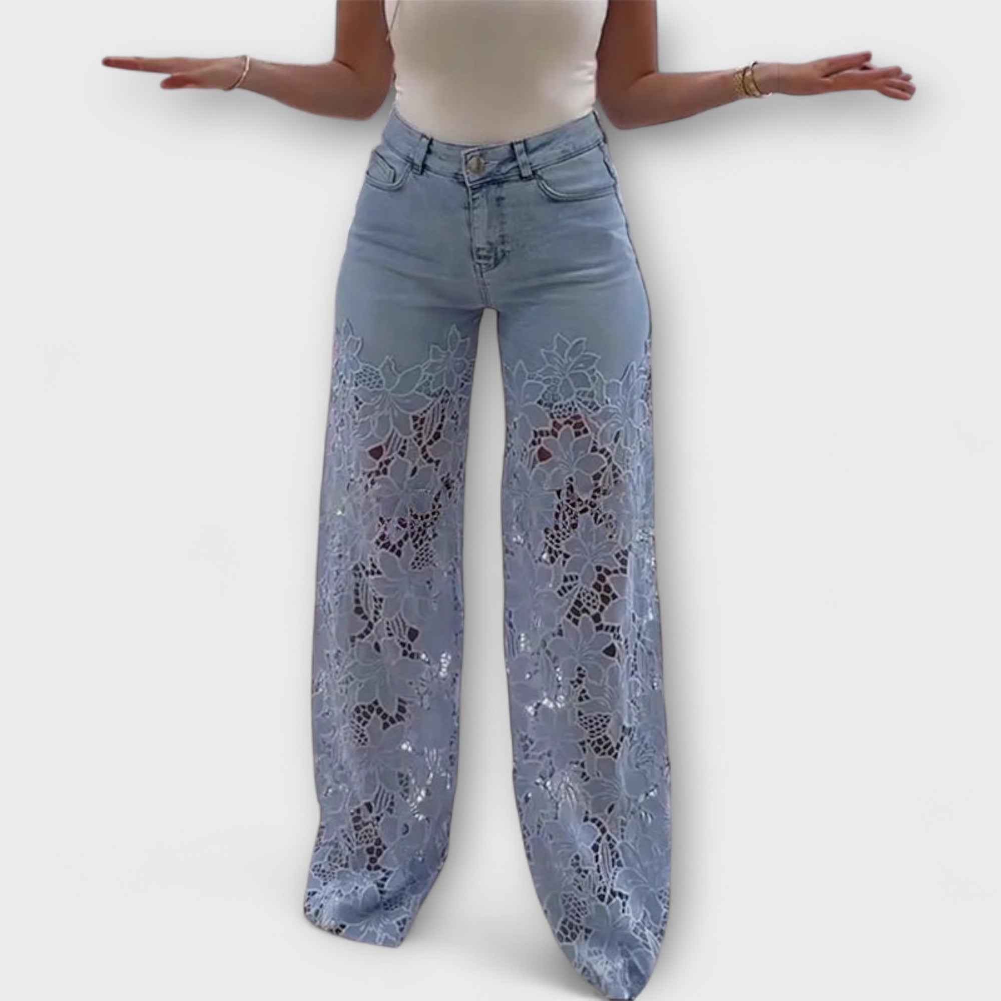 Trendy Lace Patchwork Jeans